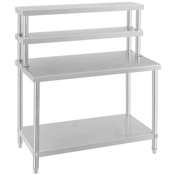Table inox avec étagère - ROYAL CATERING - RCAT-120/60-H - 2 niveaux - Capacité de charge max 15 kg
