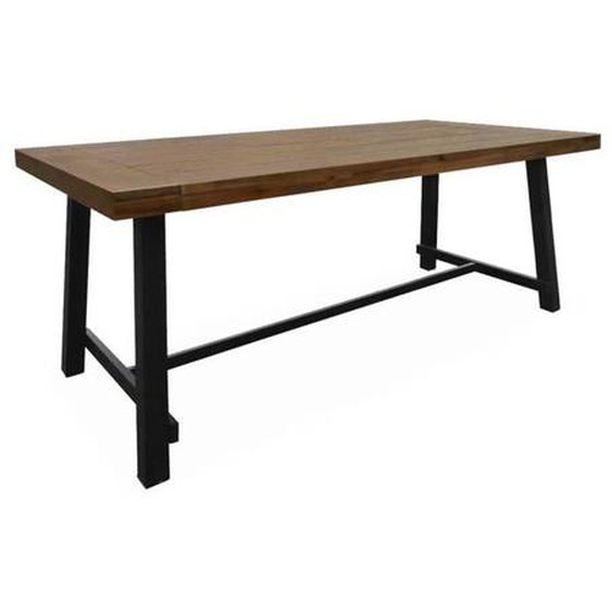 Table intérieur/extérieur en bois foncé. effet noyer et acier galvanisé noir. Fortaleza 190cm. 6-8 places