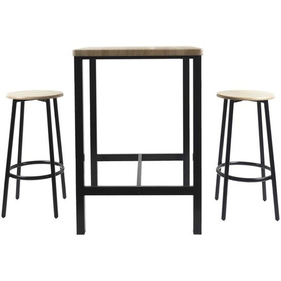 Table mange debout structure métal noir H. 86 cm - Plateau Bois 60 x 60 +2 tabourets Loka