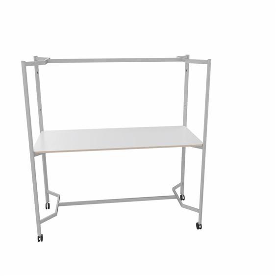 Table mobile multi usages rectangle Station O - H. 194 x L. 183,7 x P. 83,7 cm - Plateau Blanc - Pieds gris