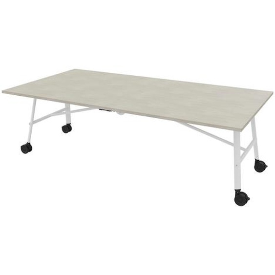Table mobile plateau rabattable Serenity 240 x 120 cm Béton – Pied Blanc