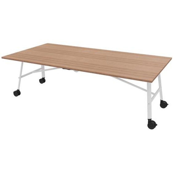 Table mobile plateau rabattable Serenity 240 x 120 cm Noyer – Pied Blanc