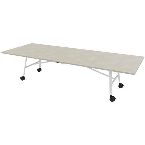 Table mobile plateau rabattable Serenity 320 x 120 cm Béton – Pied Blanc