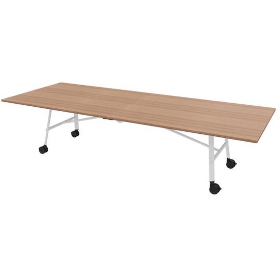 Table mobile plateau rabattable Serenity 320 x 120 cm Noyer – Pied Blanc