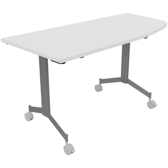 Table mobile rabattable Eureka angle arrondi à droite - L.150 x P.70 cm - Plateau Blanc - Pieds Aluminium