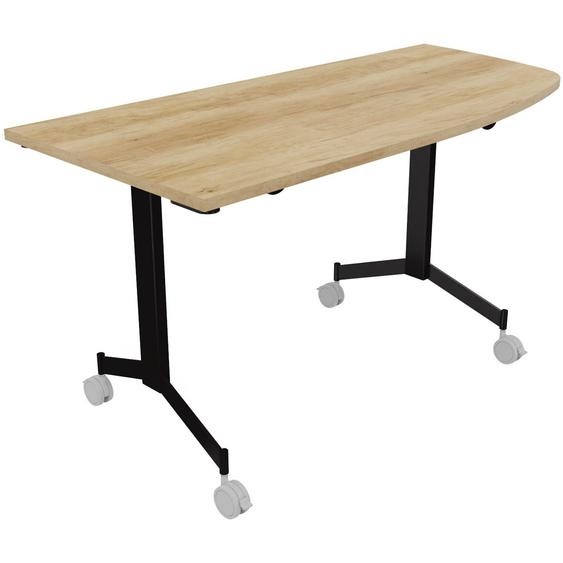 Table mobile rabattable Eureka angle arrondi à droite - L.150 x P.70 cm - Plateau Chêne Nebraska - Pieds Noir
