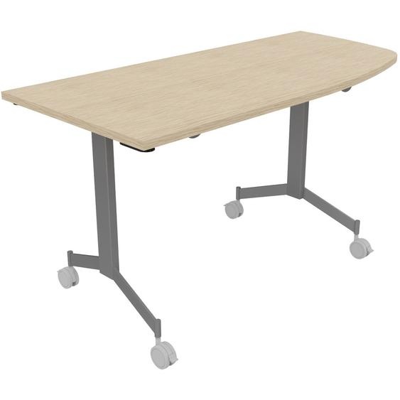 Table mobile rabattable Eureka angle arrondi à droite - L.150 x P.70 cm - Plateau Chêne - Pieds Aluminium