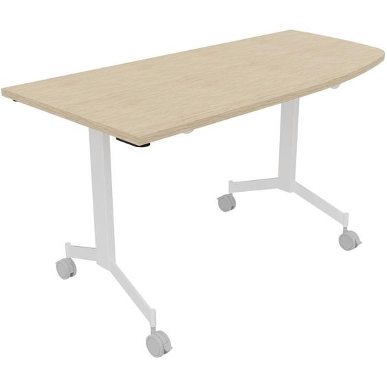 Table mobile rabattable Eureka angle arrondi à droite - L.150 x P.70 cm - Plateau Chêne - Pieds Blanc