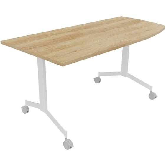 Table mobile rabattable Eureka angle arrondi à droite - L.170 x P.80 cm - Plateau Chêne Nebraska - Pieds Blanc