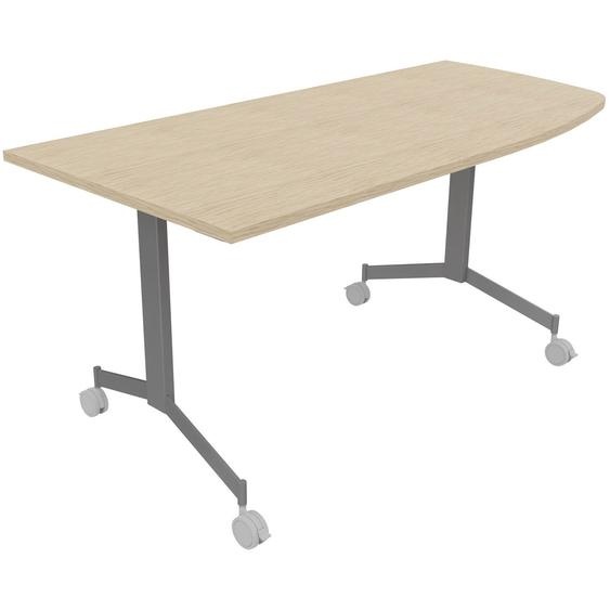 Table mobile rabattable Eureka angle arrondi à droite - L.170 x P.80 cm - Plateau Chêne - Pieds Aluminium
