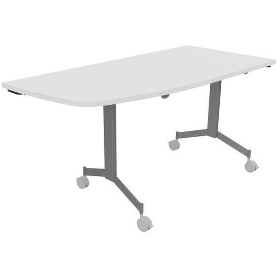Table mobile rabattable Eureka angle arrondi à gauche - L.150 x P.70 cm - Plateau Blanc - Pieds Aluminium