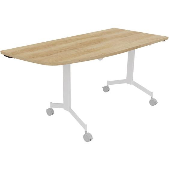 Table mobile rabattable Eureka angle arrondi à gauche - L.150 x P.70 cm - Plateau Chêne Nebraska - Pieds Blanc