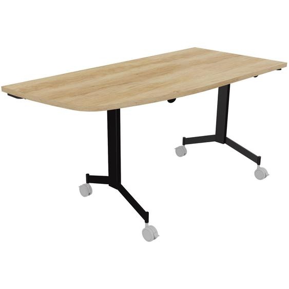 Table mobile rabattable Eureka angle arrondi à gauche - L.150 x P.70 cm - Plateau Chêne Nebraska - Pieds Noir