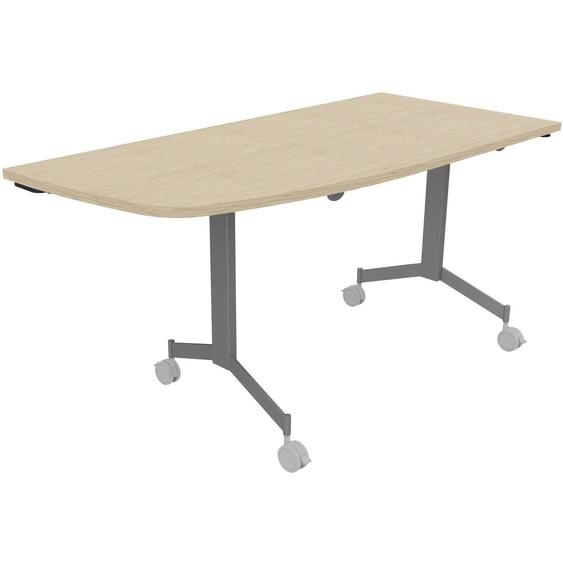 Table mobile rabattable Eureka angle arrondi à gauche - L.150 x P.70 cm - Plateau Chêne - Pieds Aluminium