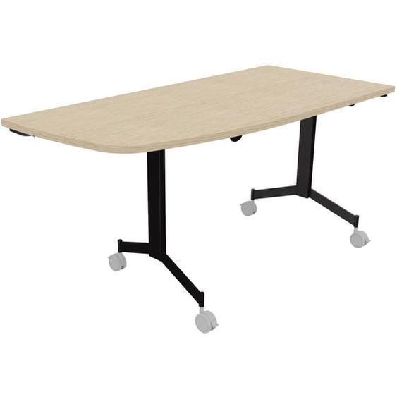 Table mobile rabattable Eureka angle arrondi à gauche - L.150 x P.70 cm - Plateau Chêne - Pieds Noir