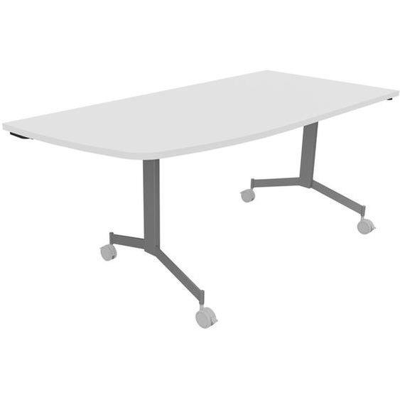 Table mobile rabattable Eureka angle arrondi à gauche - L.170 x P.80 cm - Plateau Blanc - Pieds Aluminium