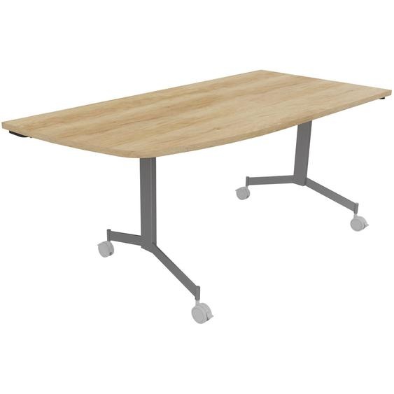 Table mobile rabattable Eureka angle arrondi à gauche - L.170 x P.80 cm - Plateau Chêne Nebraska - Pieds Aluminium