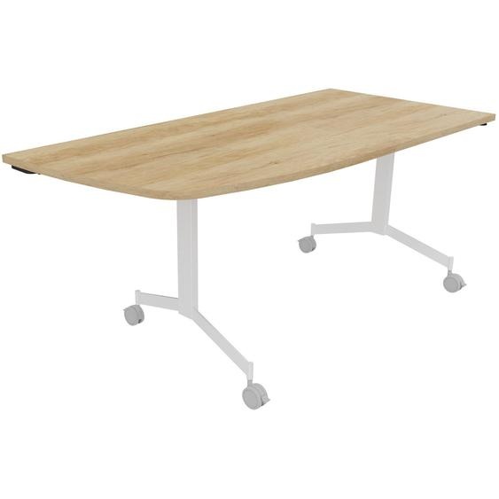 Table mobile rabattable Eureka angle arrondi à gauche - L.170 x P.80 cm - Plateau Chêne Nebraska - Pieds Blanc