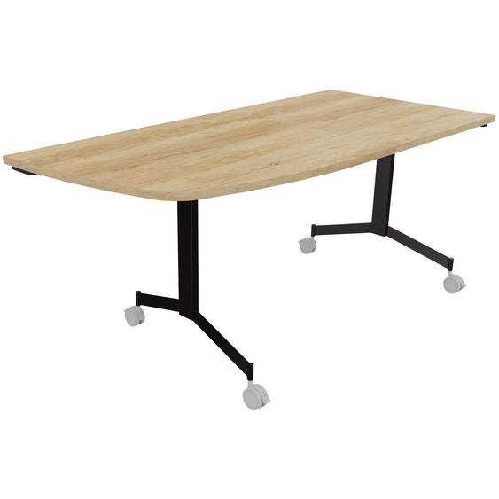 Table mobile rabattable Eureka angle arrondi à gauche - L.170 x P.80 cm - Plateau Chêne Nebraska - Pieds Noir