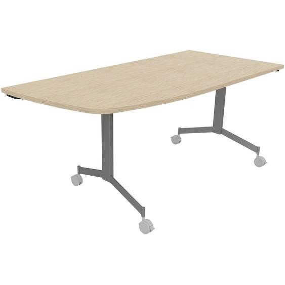 Table mobile rabattable Eureka angle arrondi à gauche - L.170 x P.80 cm - Plateau Chêne - Pieds Aluminium