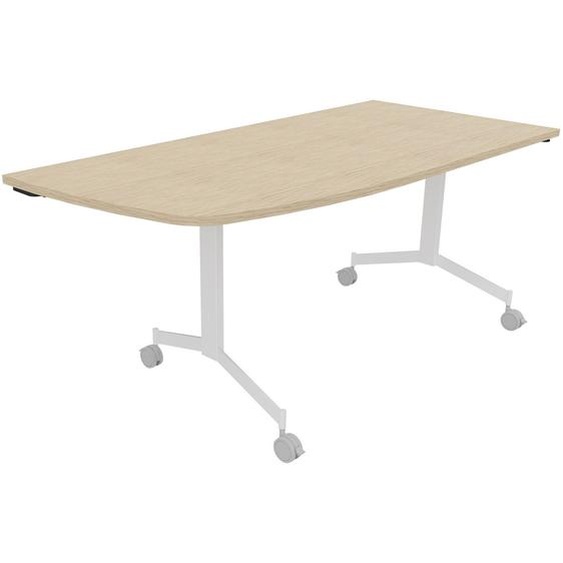 Table mobile rabattable Eureka angle arrondi à gauche - L.170 x P.80 cm - Plateau Chêne - Pieds Blanc