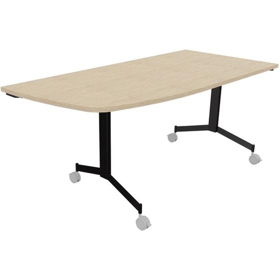 Table mobile rabattable Eureka angle arrondi à gauche - L.170 x P.80 cm - Plateau Chêne - Pieds Noir