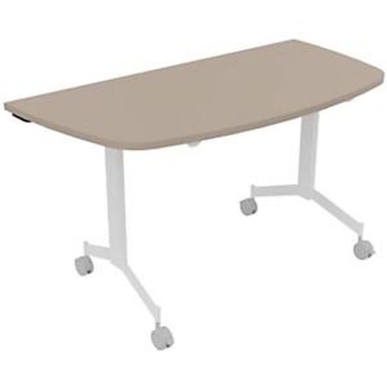 Table mobile rabattable Eureka demi-lune - L.140 x P.70 cm - Plateau Argile - Pieds Blanc