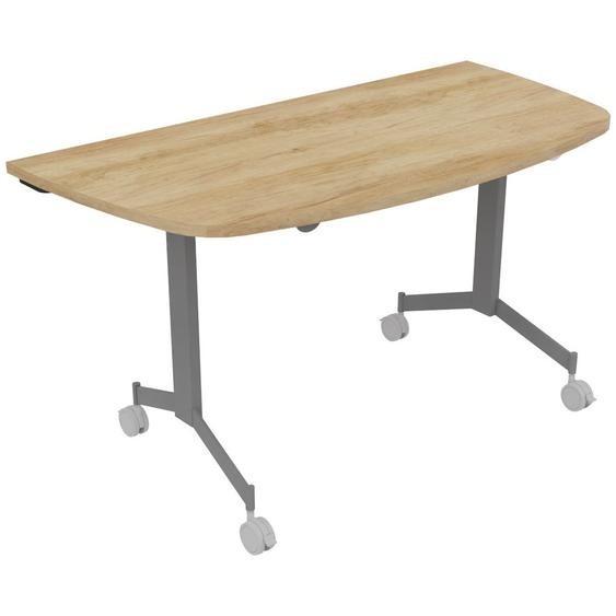 Table mobile rabattable Eureka demi-lune - L.140 x P.70 cm - Plateau Chêne Nebraska - Pieds Aluminium