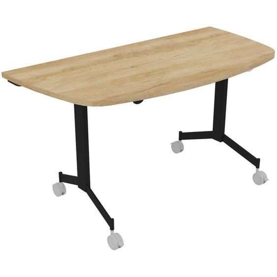 Table mobile rabattable Eureka demi-lune - L.140 x P.70 cm - Plateau Chêne Nebraska - Pieds Noir