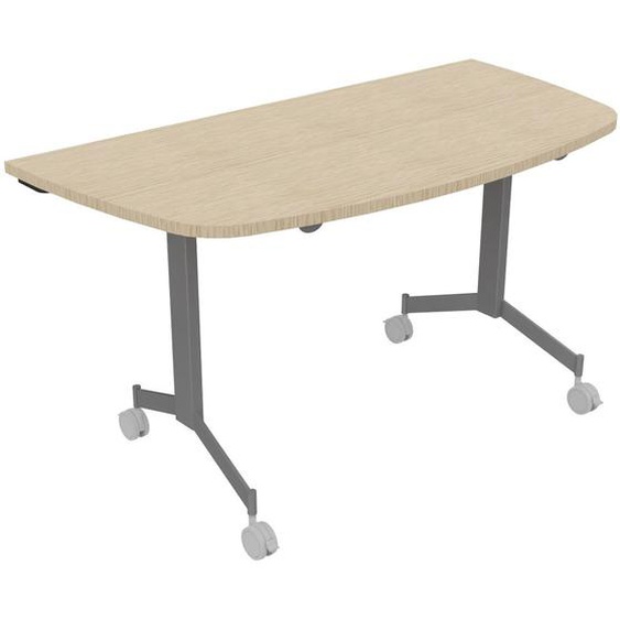 Table mobile rabattable Eureka demi-lune - L.140 x P.70 cm - Plateau Chêne - Pieds Aluminium