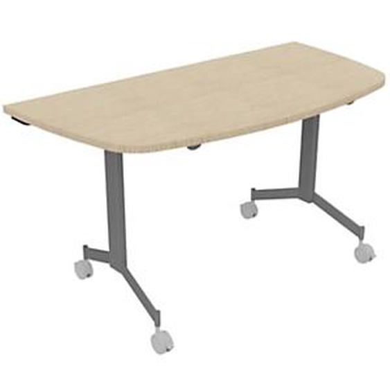 Table mobile rabattable Eureka demi-lune - L.140 x P.70 cm - Plateau Chêne - Pieds Aluminium
