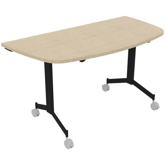 Table mobile rabattable Eureka demi-lune - L.140 x P.70 cm - Plateau Chêne - Pieds Noir