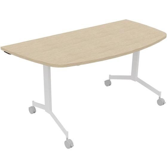 Table mobile rabattable Eureka demi-lune - L.160 x P.80 cm - Plateau Chêne - Pieds Blanc