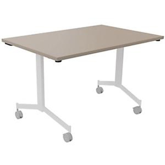 Table mobile rabattable Eureka - L.120 x P.80 cm - Plateau Argile - Pieds Blanc