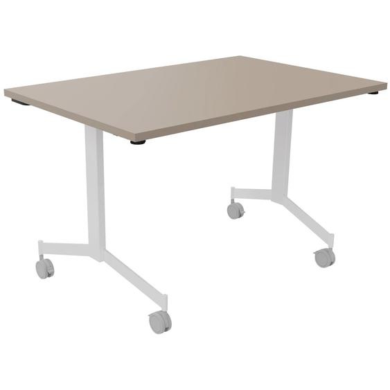 Table mobile rabattable Eureka - L.120 x P.80 cm - Plateau Argile - Pieds Blanc