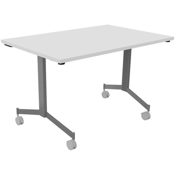 Table mobile rabattable Eureka - L.120 x P.80 cm - Plateau Blanc - Pieds Aluminium