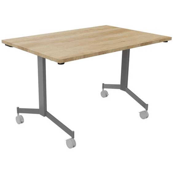 Table mobile rabattable Eureka - L.120 x P.80 cm - Plateau Chêne Nebraska - Pieds Aluminium