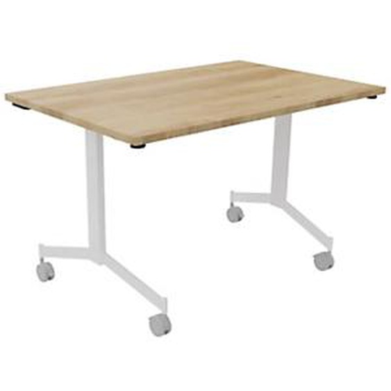 Table mobile rabattable Eureka - L.120 x P.80 cm - Plateau Chêne Nebraska - Pieds Blanc