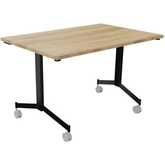 Table mobile rabattable Eureka - L.120 x P.80 cm - Plateau Chêne Nebraska - Pieds Noir