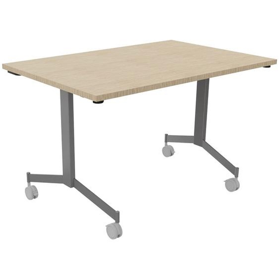 Table mobile rabattable Eureka - L.120 x P.80 cm - Plateau Chêne - Pieds Aluminium