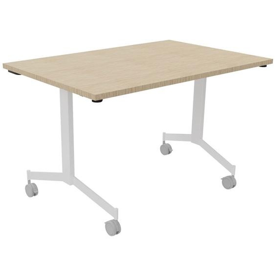 Table mobile rabattable Eureka - L.120 x P.80 cm - Plateau Chêne - Pieds Blanc