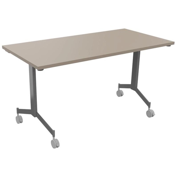 Table mobile rabattable Eureka - L.140 x P.70 cm - Plateau Argile - Pieds Aluminium