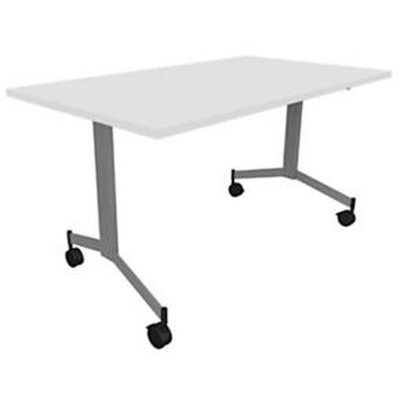 Table mobile rabattable Eureka - L.140 x P.70 cm - Plateau Blanc - Pieds Aluminium
