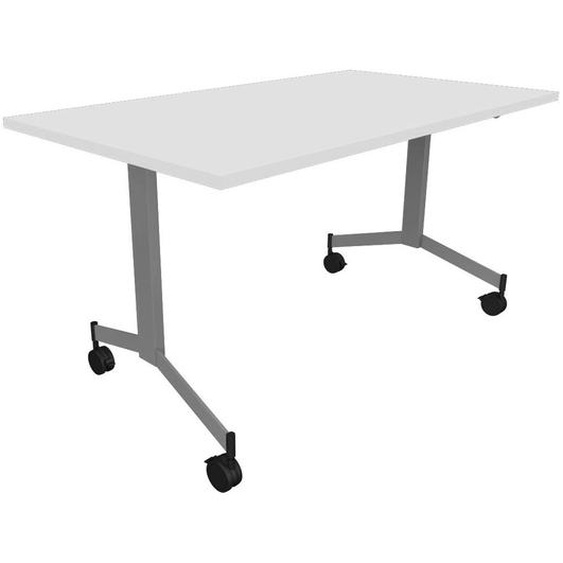 Table mobile rabattable Eureka - L.140 x P.70 cm - Plateau Blanc - Pieds Aluminium