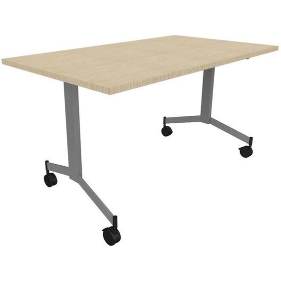 Table mobile rabattable Eureka - L.140 x P.70 cm - Plateau Chêne - Pieds Aluminium