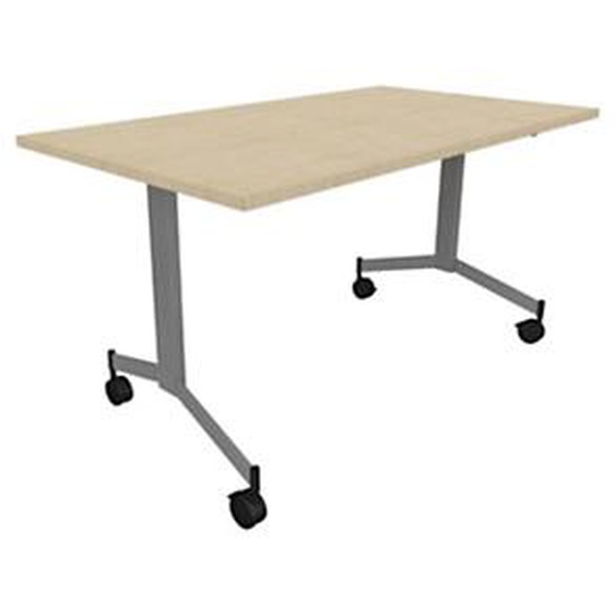 Table mobile rabattable Eureka - L.140 x P.70 cm - Plateau Chêne - Pieds Aluminium