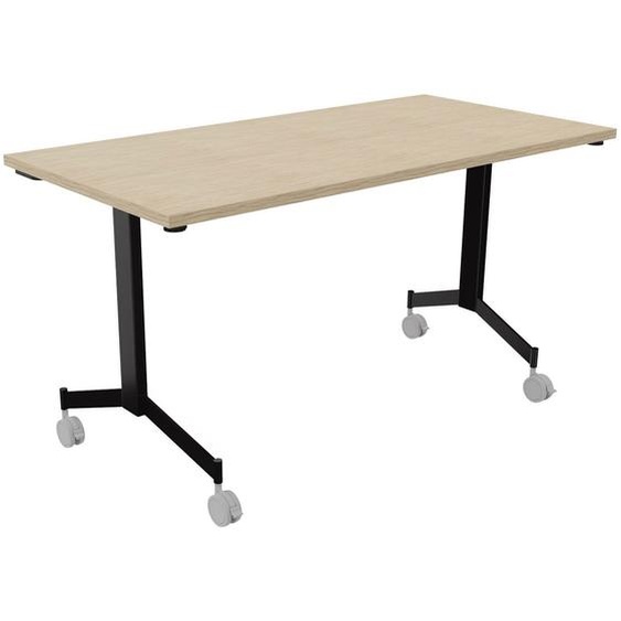 Table mobile rabattable Eureka - L.140 x P.70 cm - Plateau Chêne - Pieds Noir