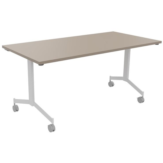 Table mobile rabattable Eureka - L.160 x P.80 cm - Plateau Argile - Pieds Blanc