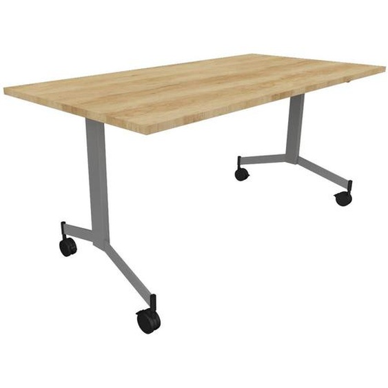 Table mobile rabattable Eureka - L.160 x P.80 cm - Plateau Chêne Nebraska - Pieds Aluminium