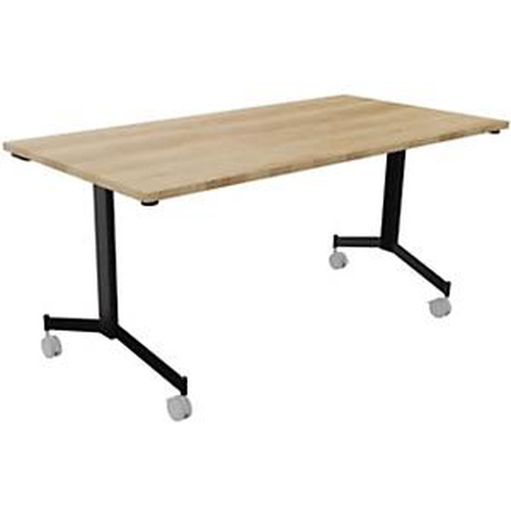 Table mobile rabattable Eureka - L.160 x P.80 cm - Plateau Chêne Nebraska - Pieds Noir